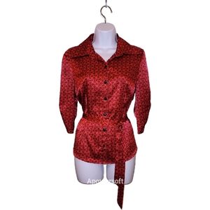 Sara Michelle Black&Red Printed Stirrups for Horseback Riding Lovers Blouse Sz M